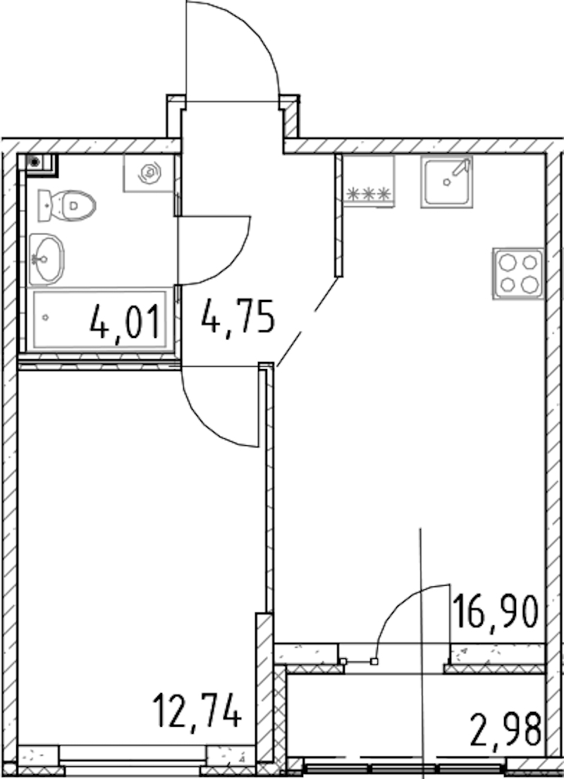 1-комнатная квартира 38.4 м², 6/23 эт., ЖК «Город Первых»